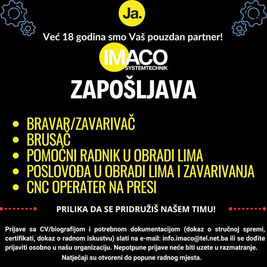 🟡 IMACO SYSTEMTECHNIK – Zapošljava!
