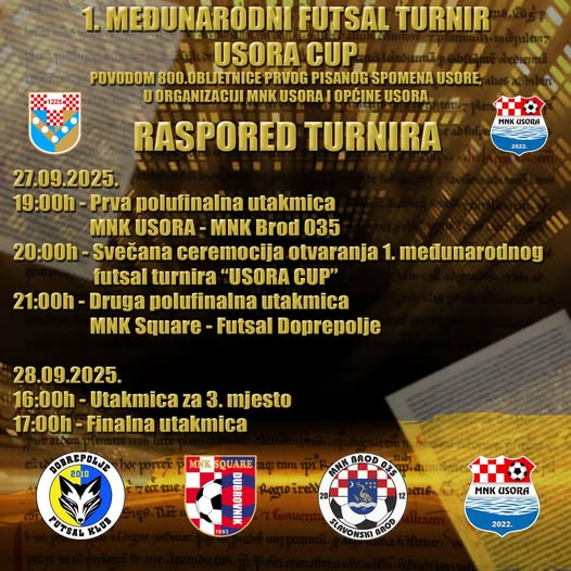 Raspored i satnice 1. Međunarodnog futsal turnira „Usora Cup“